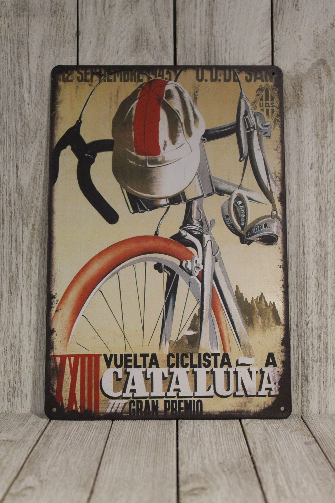 la Vuelta a Espana Tin Sign Rustic Look Spain Spanish Bike Race Cycling Cataluna gallery