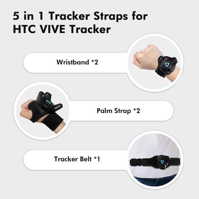AMVR 5-Pcs Full Body Straps for HTC Vive VR Tracker/Tracker(3.0) - Black gallery