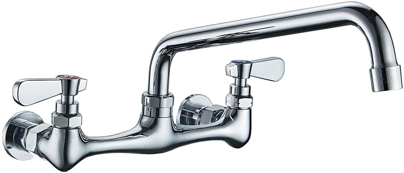 Wall Mount Commercial Kitchen Faucet Sink 8 In Center Tap 12 In Swivel Spout gallery