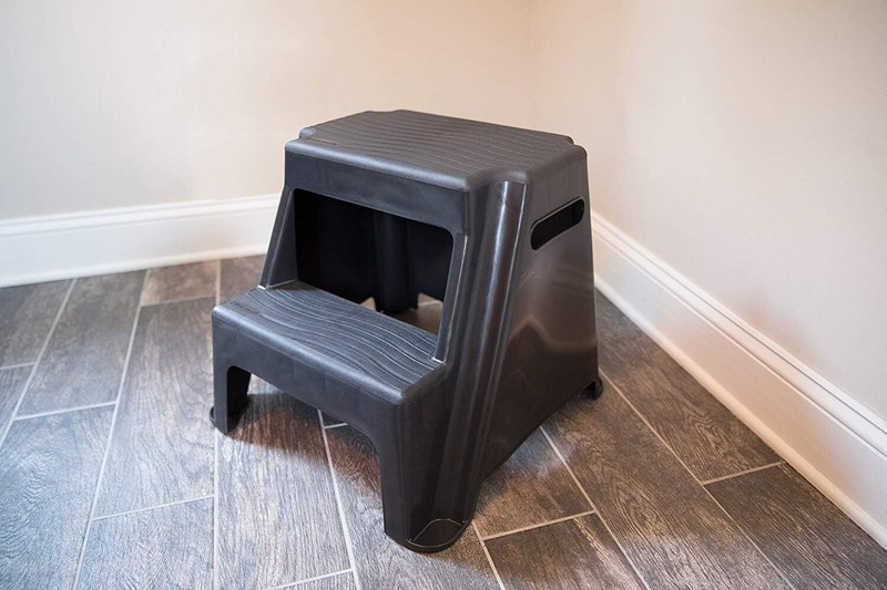 2 Molded plastic step stool,lightweight, abrasion-resistant,non-slip feet, black gallery