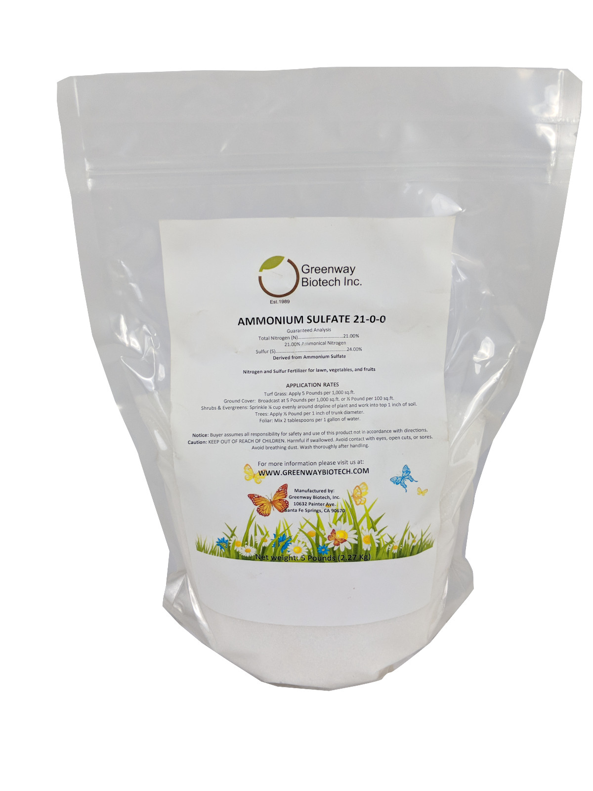 Ammonium Sulfate Fertilizer 21-0-0 Plus 24% Sulfur 100% Water Soluble 5 Pounds gallery