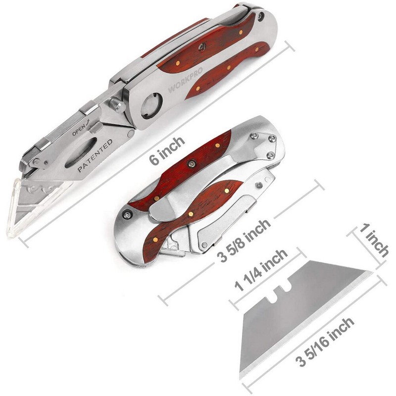 WORKPRO Quick-Change Folding Utility Knife Classical Retro Wood Grain Handle NEW gallery
