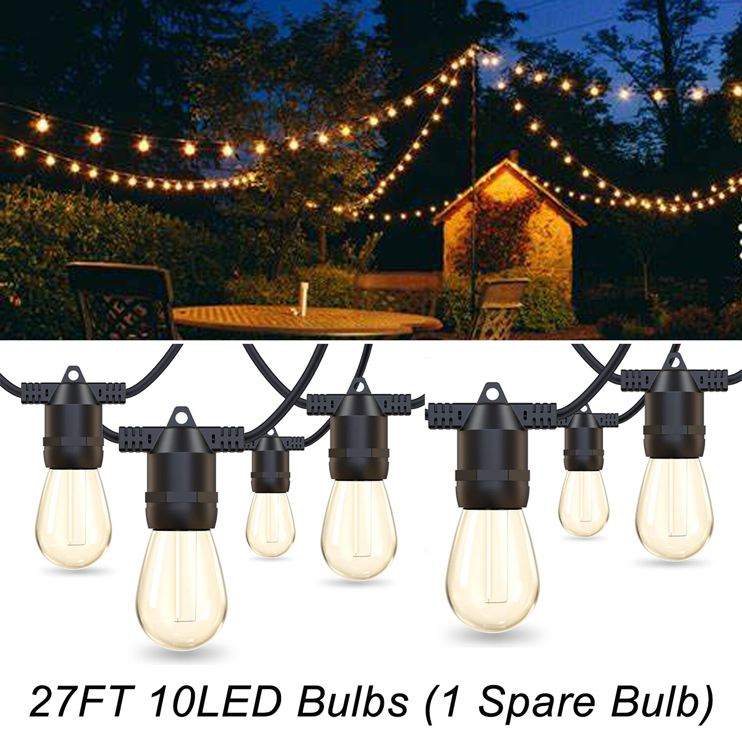 27ft String Lights S14 LED Waterproof IP65 Warm for Outdoor Garden Patio Yard gallery