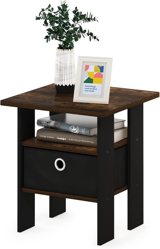 Stylish ANDREY Night Stand with Open Shelves & Bin - Space-Saving 16" Design gallery