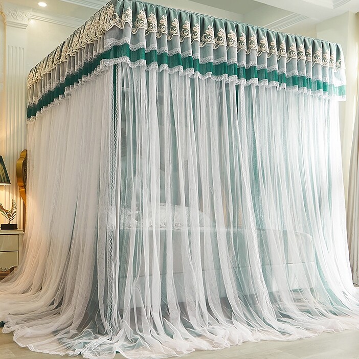 Double Layers Mosquito Net Bed Netting Embroidered Bed Curtain Drapes With Tubes gallery