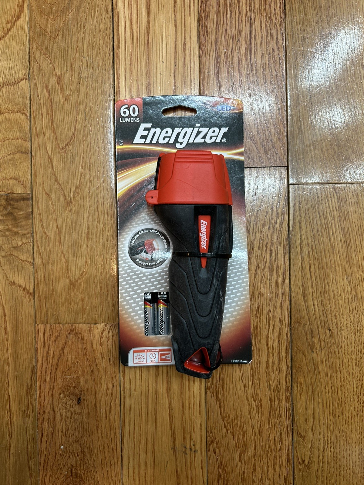 ENERGIZER small Black Red LED Flashlight Handheld Light +2 AA batteries gallery