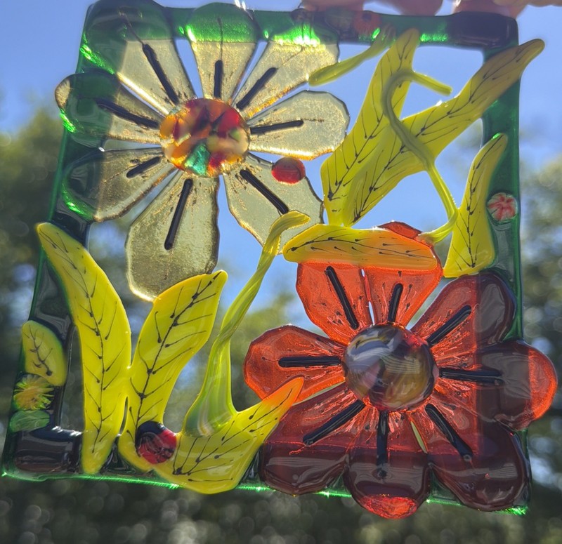 Fused Glass Handmade Rectangular Multicolor Sun Catcher Signed By Artist gallery