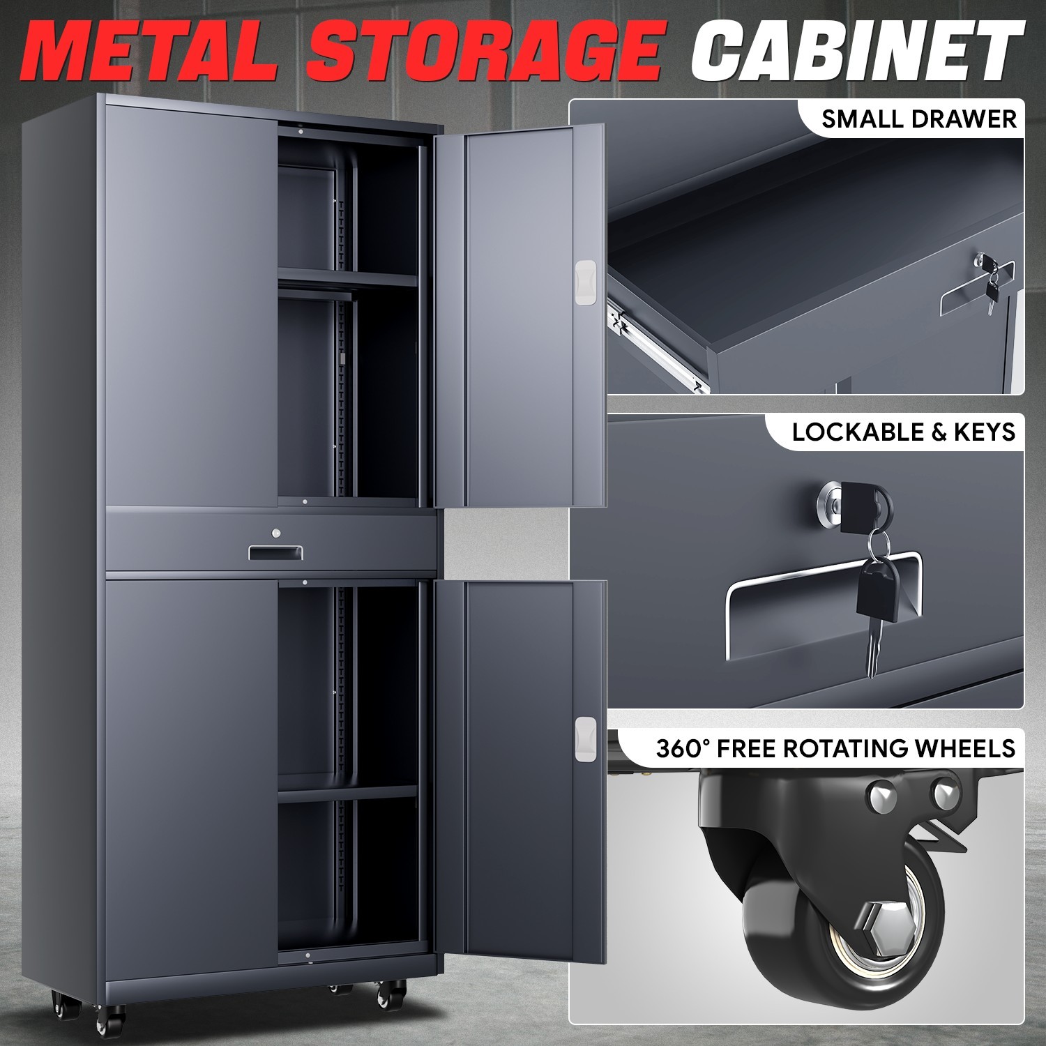 73" Lockable Heavy Duty Metal Storage Cabinet w/ Drawer&Adjustable Shelves Gray gallery
