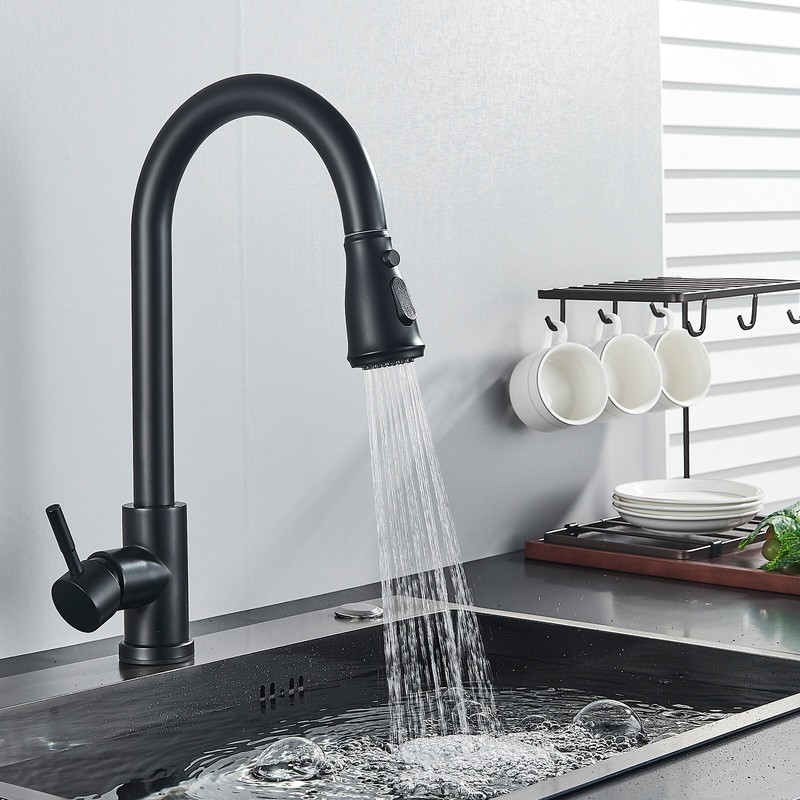 Kitchen Sink Faucet Black Pull Down/Out Sprayer Swivel Single Handle Mixer Taps gallery