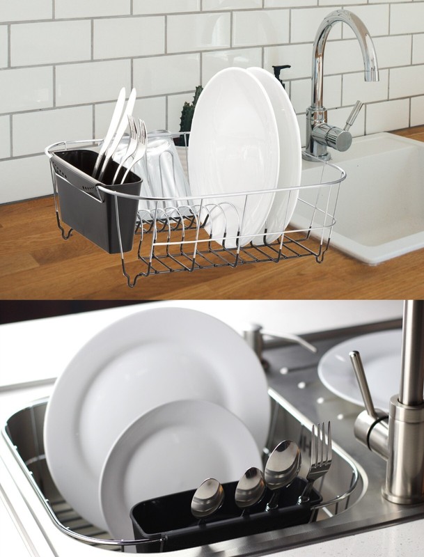 Kitchen Steel Over Sink Dish Drying Rack with Cutlery Holder Drainer Organizer gallery