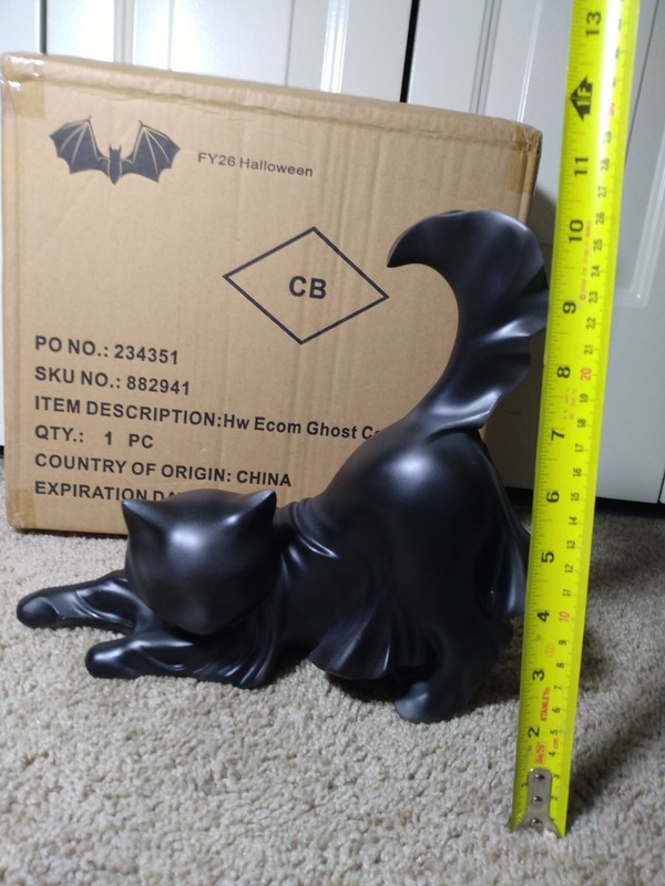 Cracker Barrel HALLOWEEN Black Cat Ghost Statue Stretching Figurine In Hand 🎃🎃 gallery