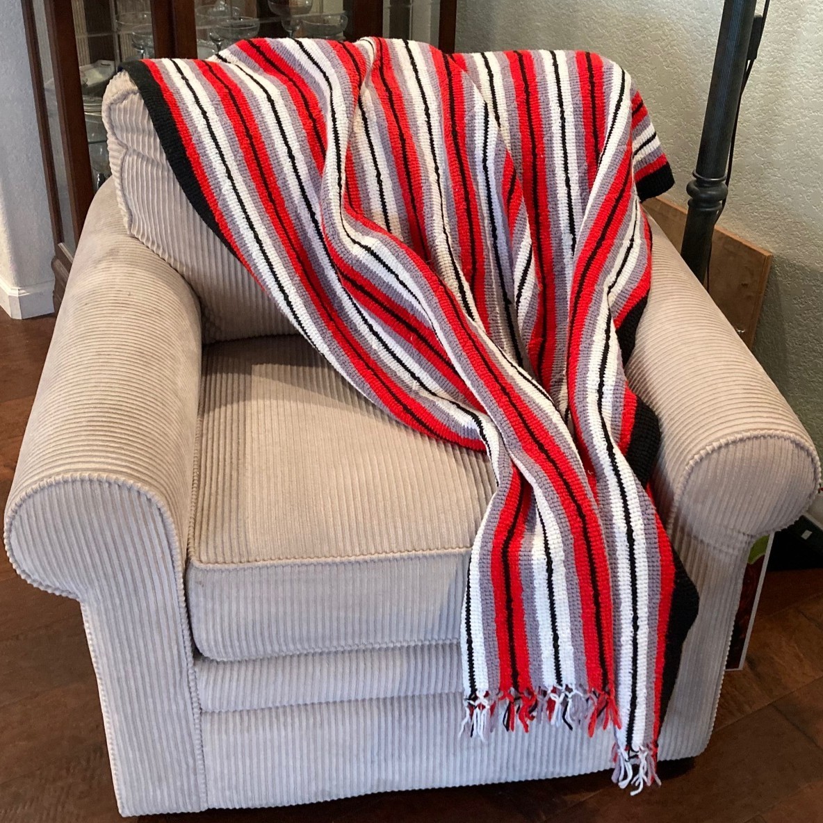 Vintage Multicolor Striped Throw Blanket 49x66 Red Black Gray White gallery