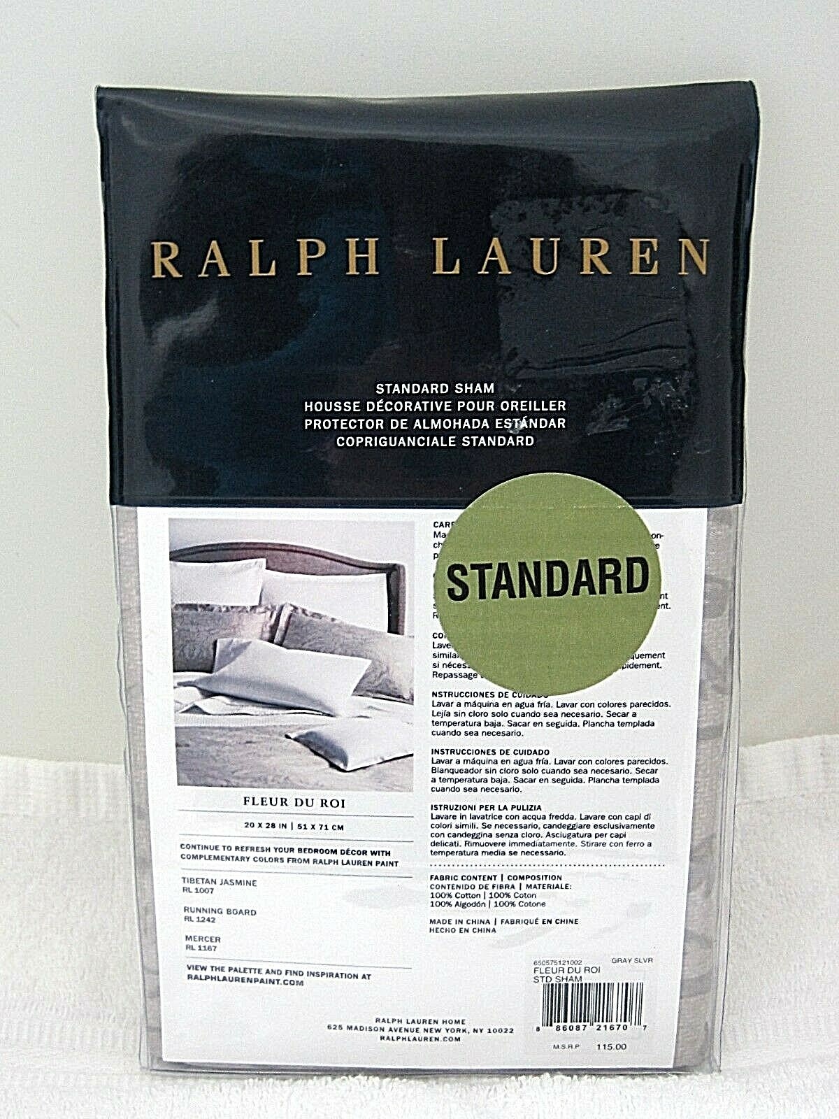 MIP NEW Ralph Lauren Fleur Du Roi Standard Sham Grey Gray Silver 100 % Cotton gallery