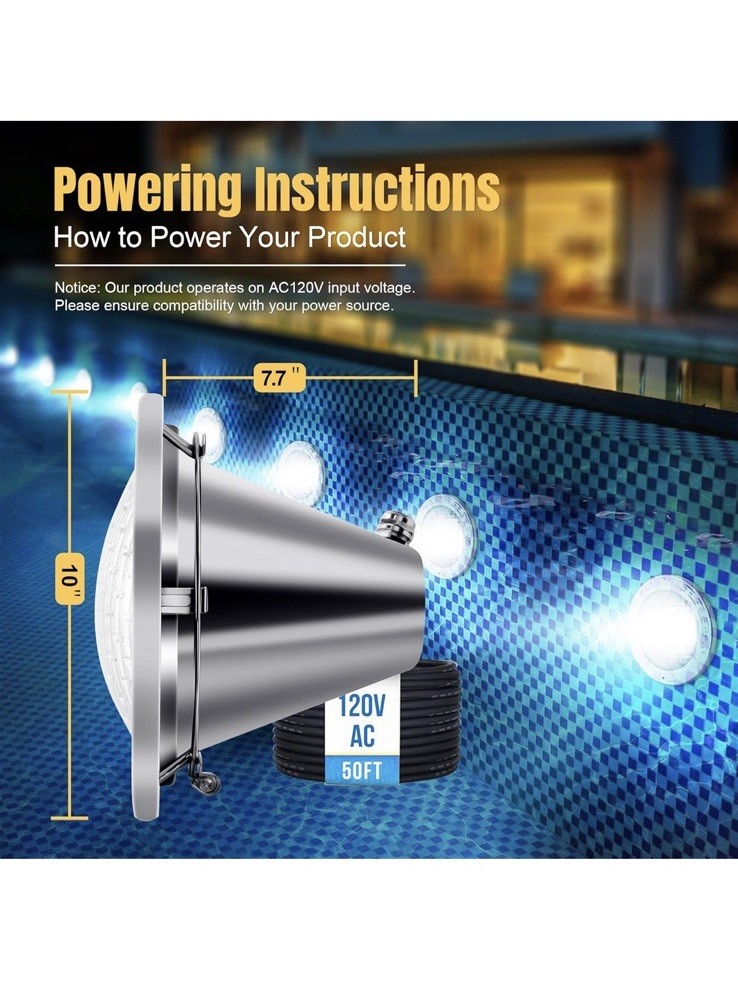 120V 10-Inch Waterproof Pool Light for Inground Pools IP68 Rated W/ 2 Bulbs gallery