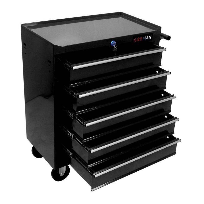 Black 5-Drawer Lockable Rolling Tool Chest Garage Storage Cabinet with Wheels gallery