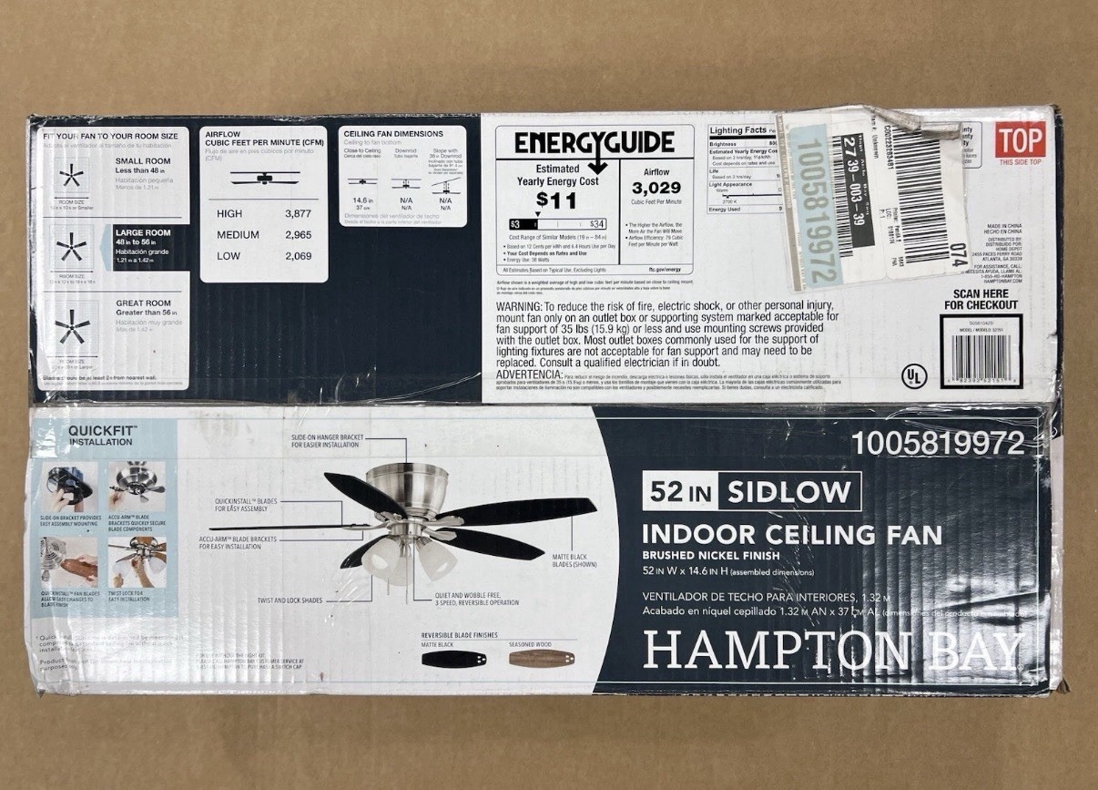 Hampton Bay Sidlow 52 in. Indoor LED Brushed Nickel Hugger Dry Rated Ceiling Fan gallery