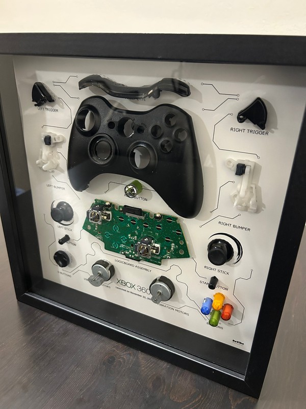 Framed Deconstructed XBOX 360 Controller | Teardown Wall Decor | Video Game Art gallery