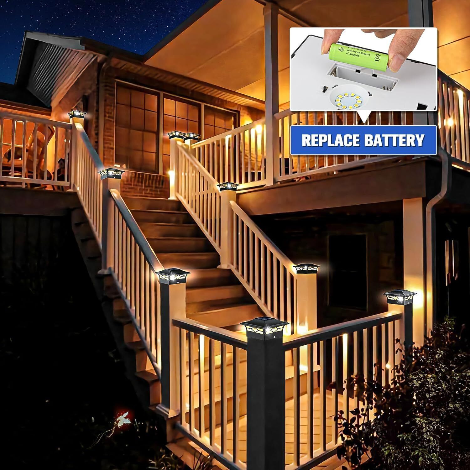 2/8/12 Pack LED Solar Post Lights Outdoor Deck Cap Fence Light PVC Vinyl 4x4 6x6 gallery