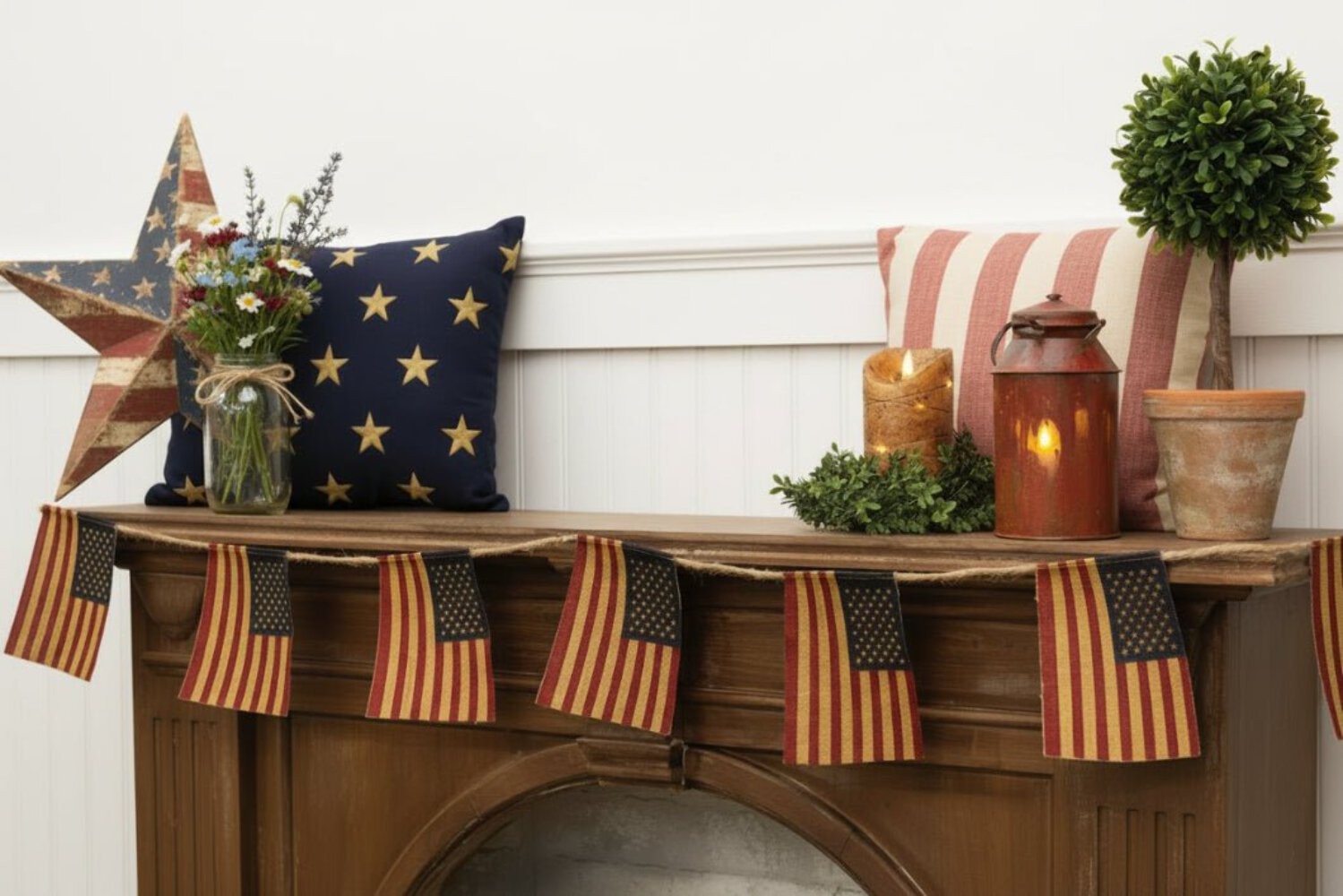 92" Primitive Rustic Americana Flag Garland - Patriotic Burlap Bunting gallery