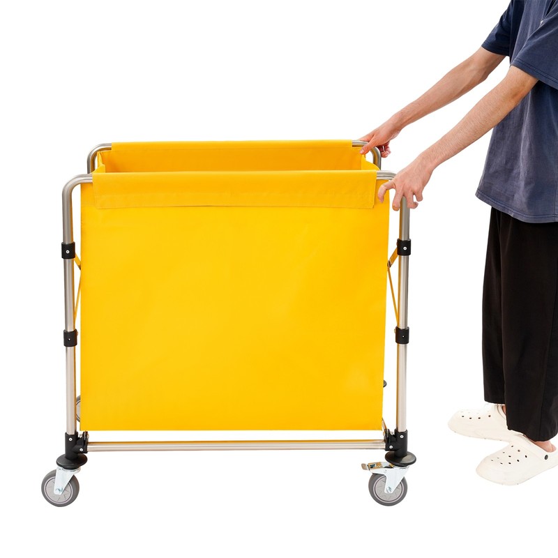 Yellow Foldable Stainless Steel Commercial Laundry Cart With Wheels Flexible gallery