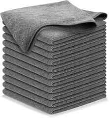 12_Grey Microfiber Cleaning Cloth Set Towel Rag Car Polishing Detailing