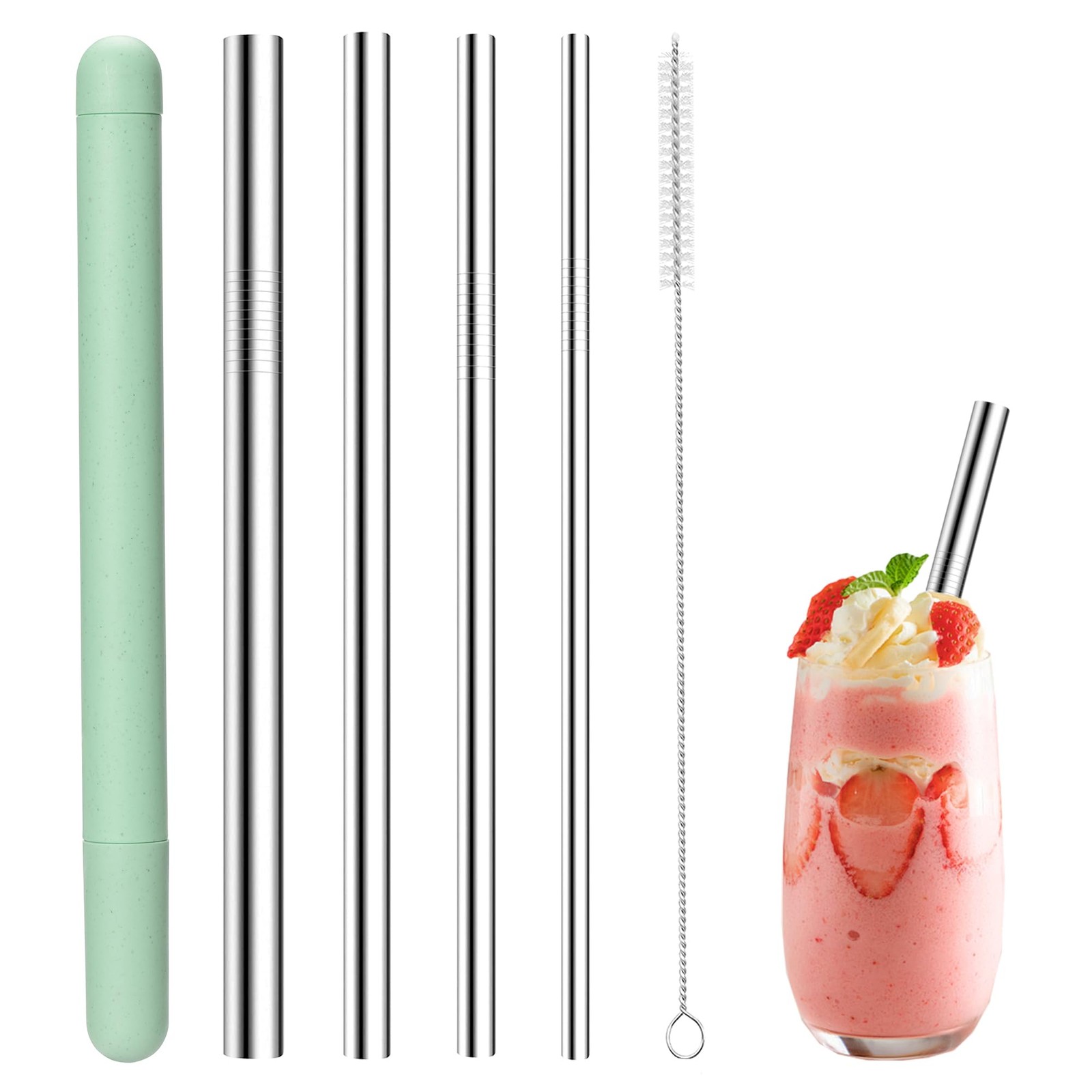 4-Pack Stainless Steel Straw Set - 215mm (8.5") Length, 6/8/10/12mm (0.24"/0.... gallery
