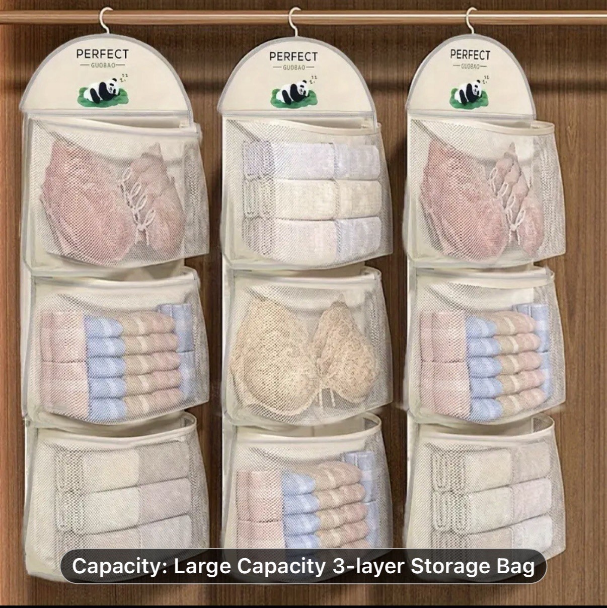 Single piece Triple-Layer Hanging Underwear , Socks , and Bra Mesh Storage Bag. gallery