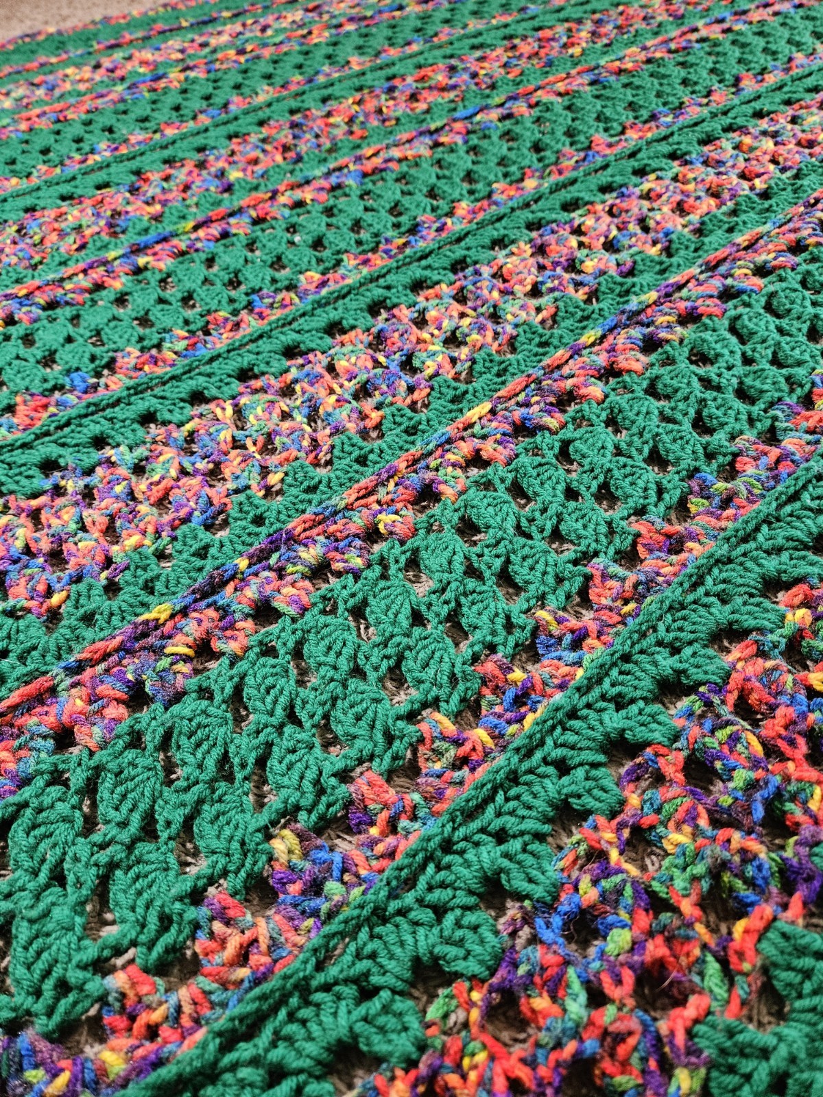 Crochet Afghan Multicolor Green Pink Purple Granny Blanket Throw 60x50 gallery