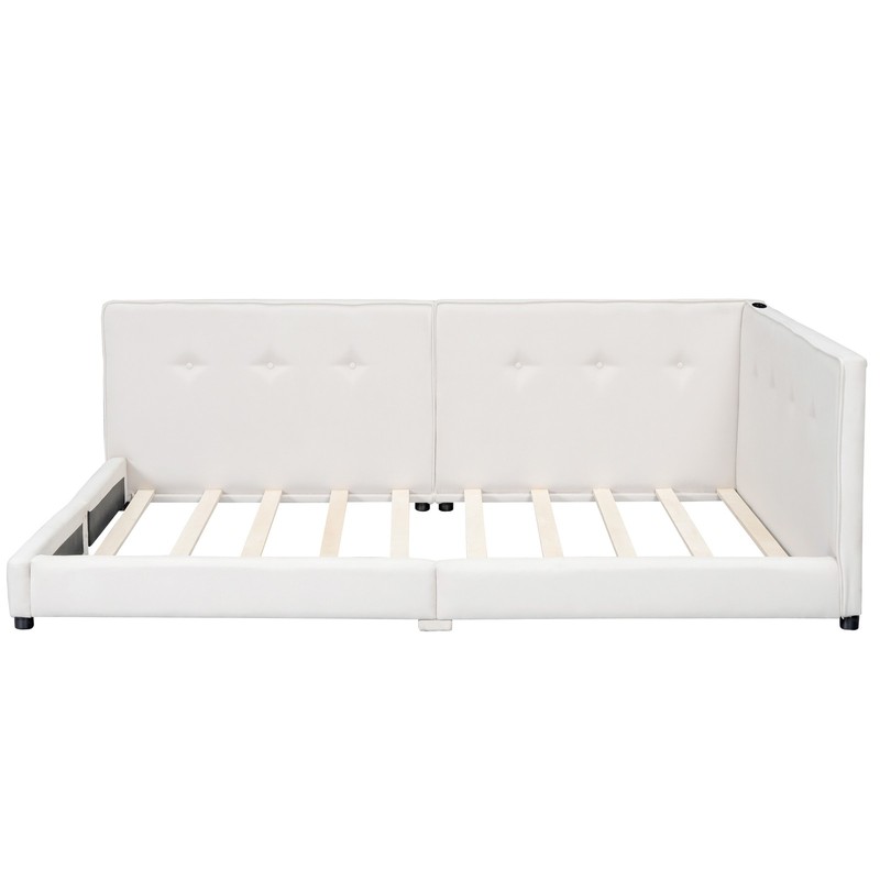 Modern Upholstered Platform Bed Frame Queen Size Daybed with USB Ports,Beige gallery