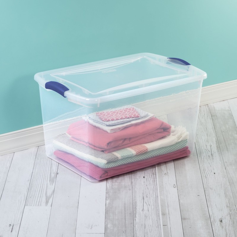 66 Quart Clear Storage Bin, Latching Lid Container, Blue gallery