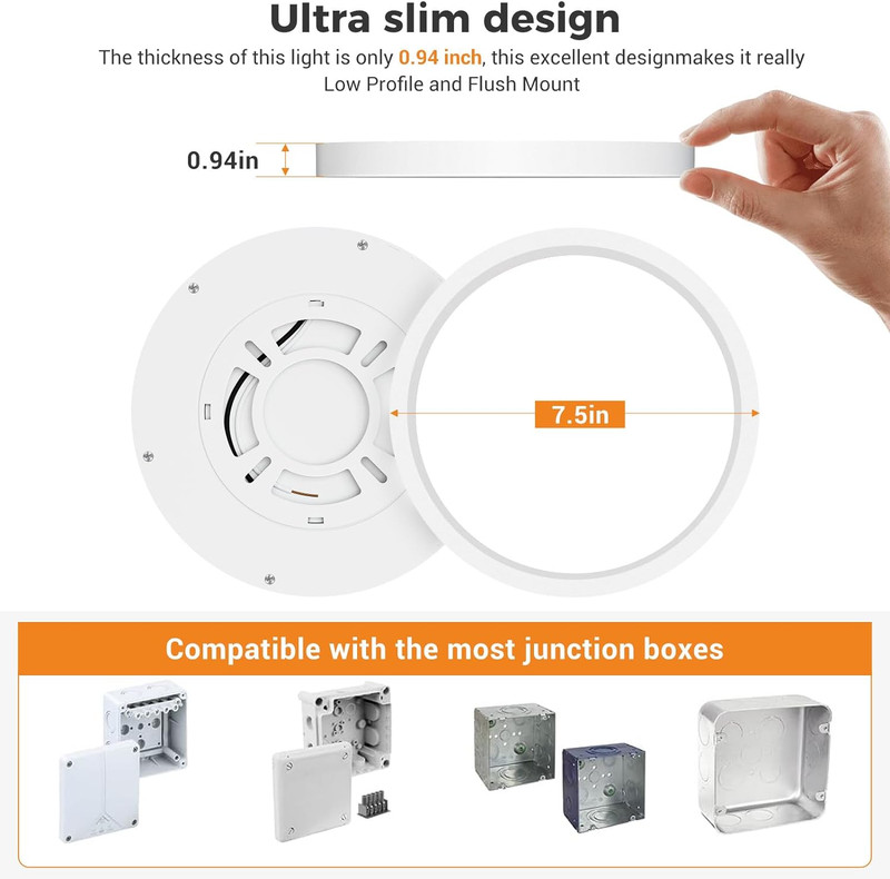 Flush Mount Ceiling Light Fixtures - 3000K-4000K-6500K & 100W Equivalent Flat Le gallery