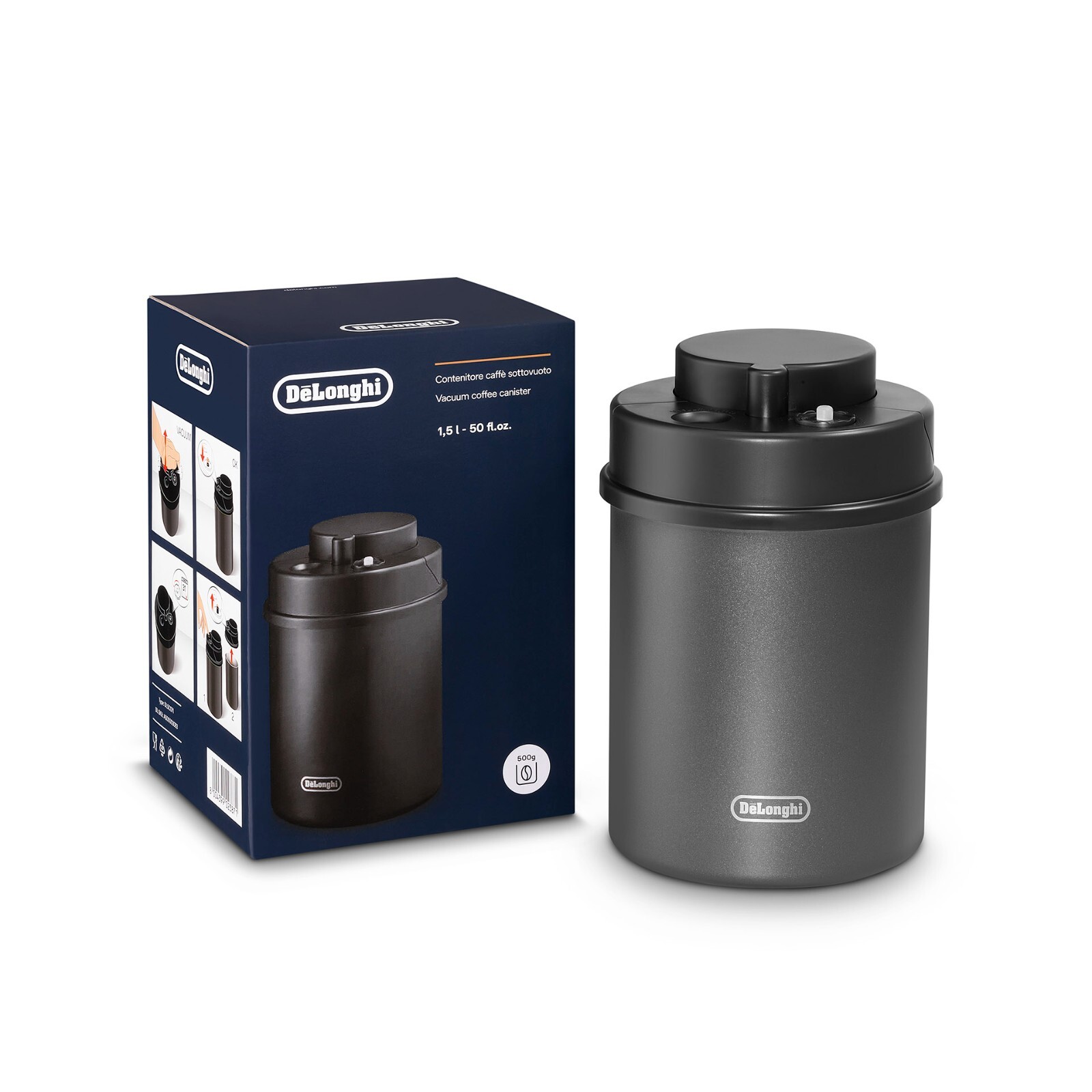 Delonghi Vacuum Coffee Storage 1.5L Tin, Canister DLSC071 Black Color AS00003083 gallery