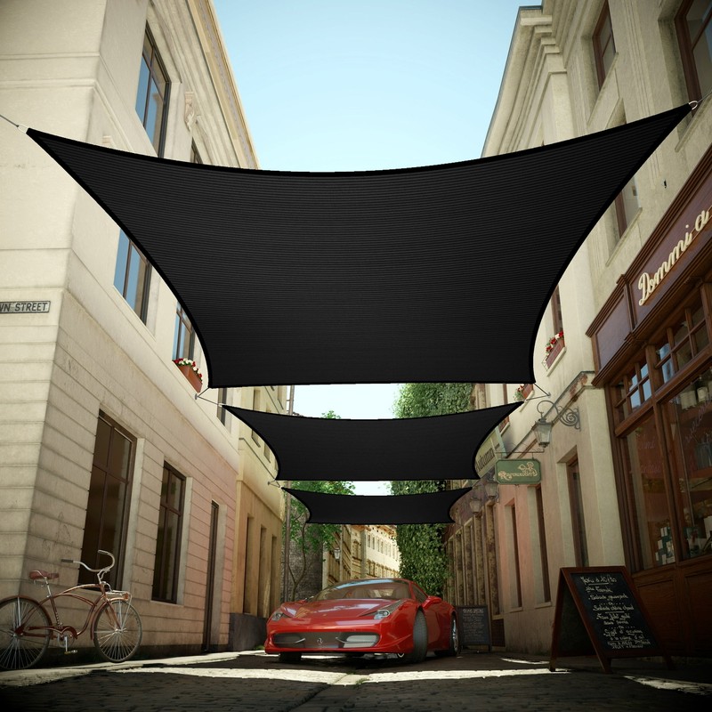 Colourtree Black Custom Size Rectangle Sun Shade Sail Canopy Fabric Cover Patio gallery