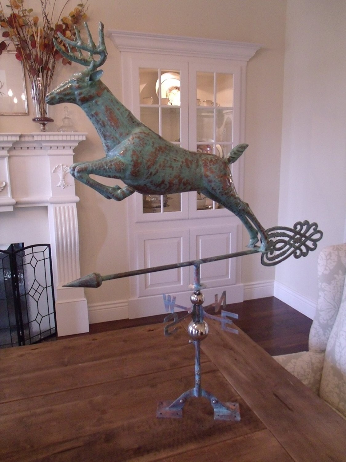 HUGE Handcrafted 3 Dimensional Jumping Deer Weathervane Copper Patina Finish gallery