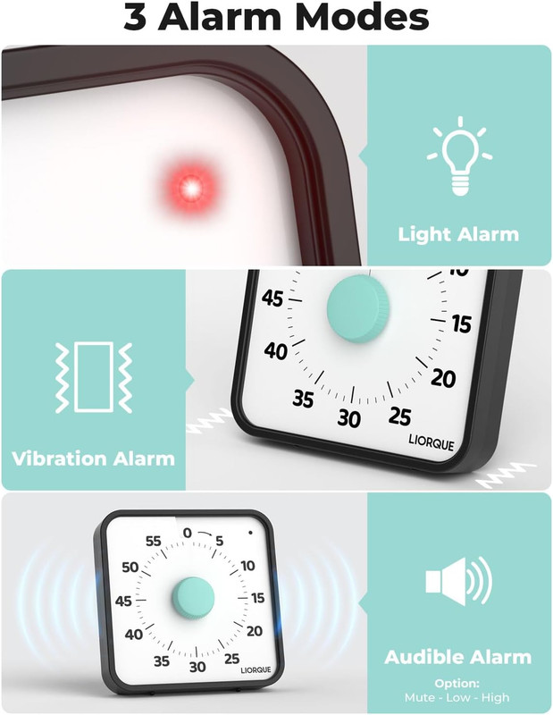 LIORQUE 60 Minute Visual Timer for Kids and Adults, Non-Ticking 7.5 Inch Large V gallery