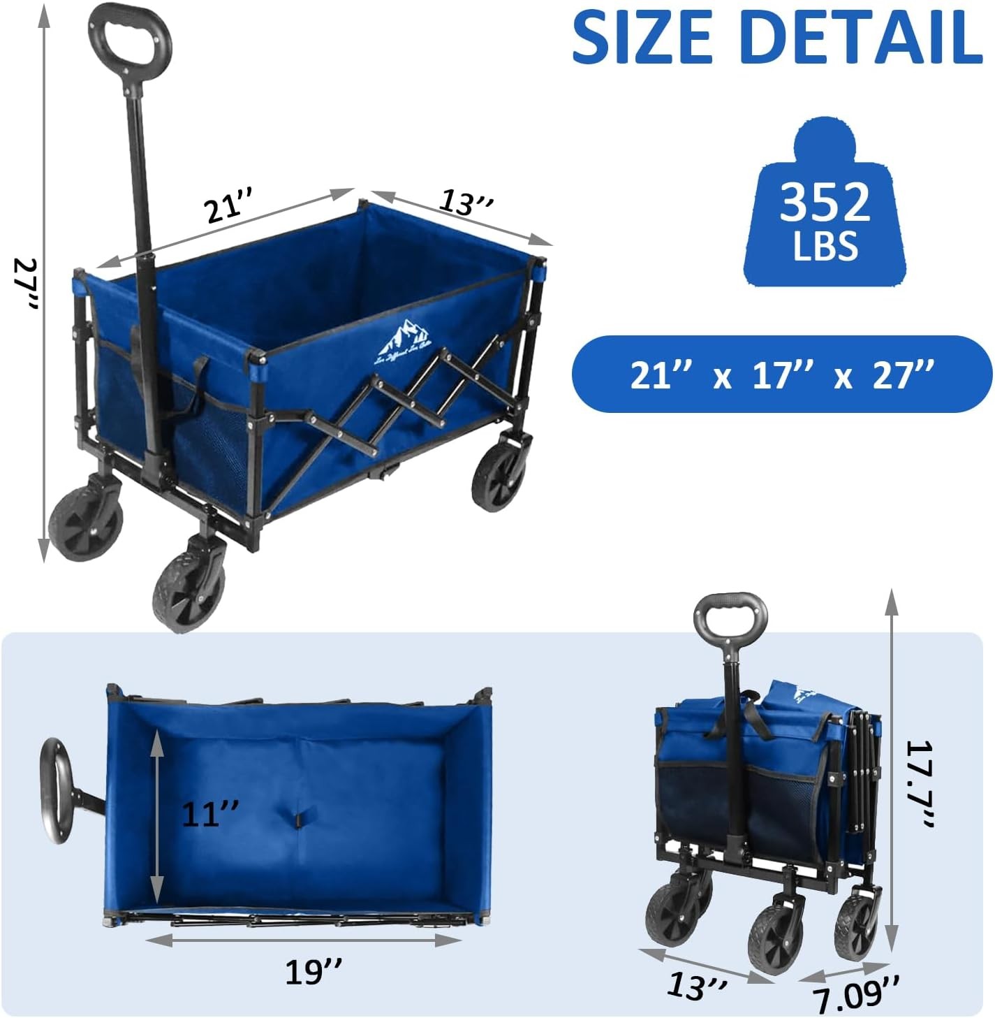 Collapsible Wagon Folding Utility Cart Beach Wagon 352LBS Heavy-Duty Blue gallery