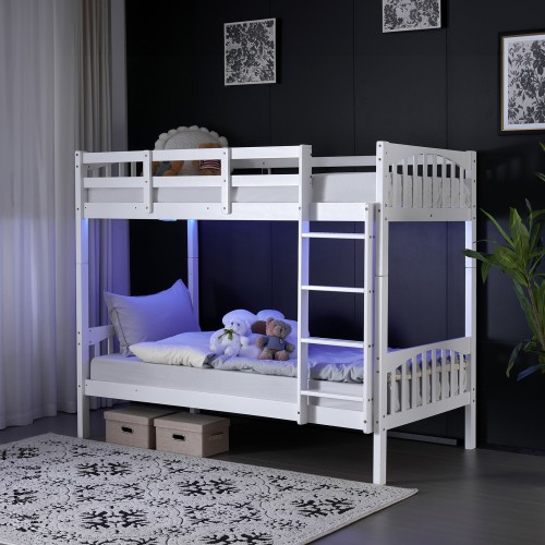 Modern Bunk Bed with LED Lighting & USB Ports, Heavy-Duty Twin Over Twin gallery