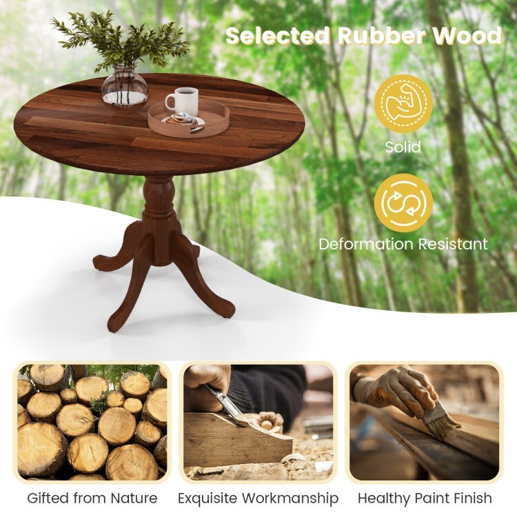 Modern Round Dining Table Solid Wood Resistant Living Room w/Curved Trestle Legs gallery