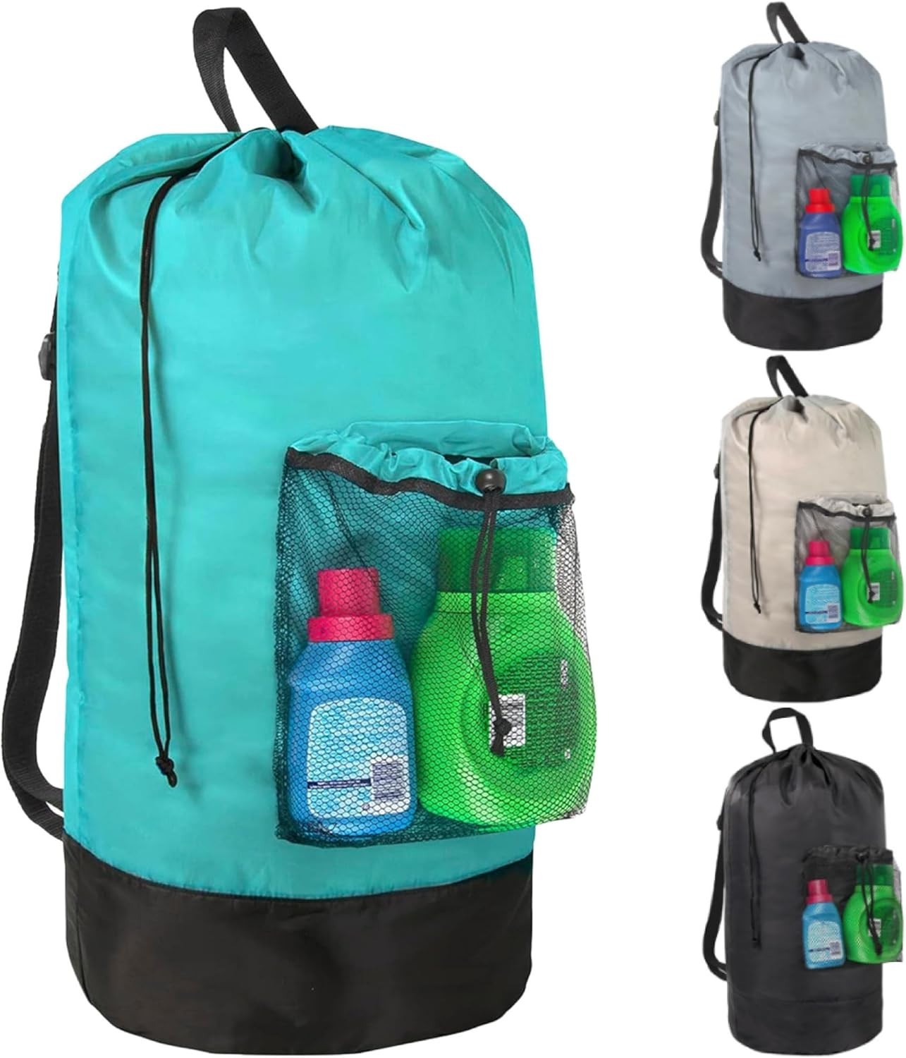 Turquoise Laundry Backpack with Mesh Pocket, Adjustable Straps and Drawstring Cl gallery