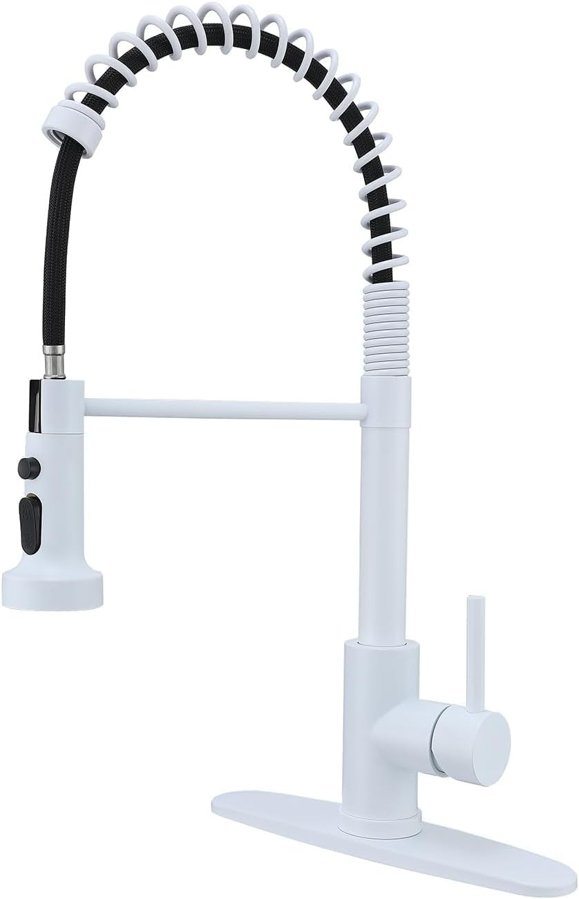 Stylish White Kitchen Faucet with Pull Down Sprayer for Farmhouse & RV gallery
