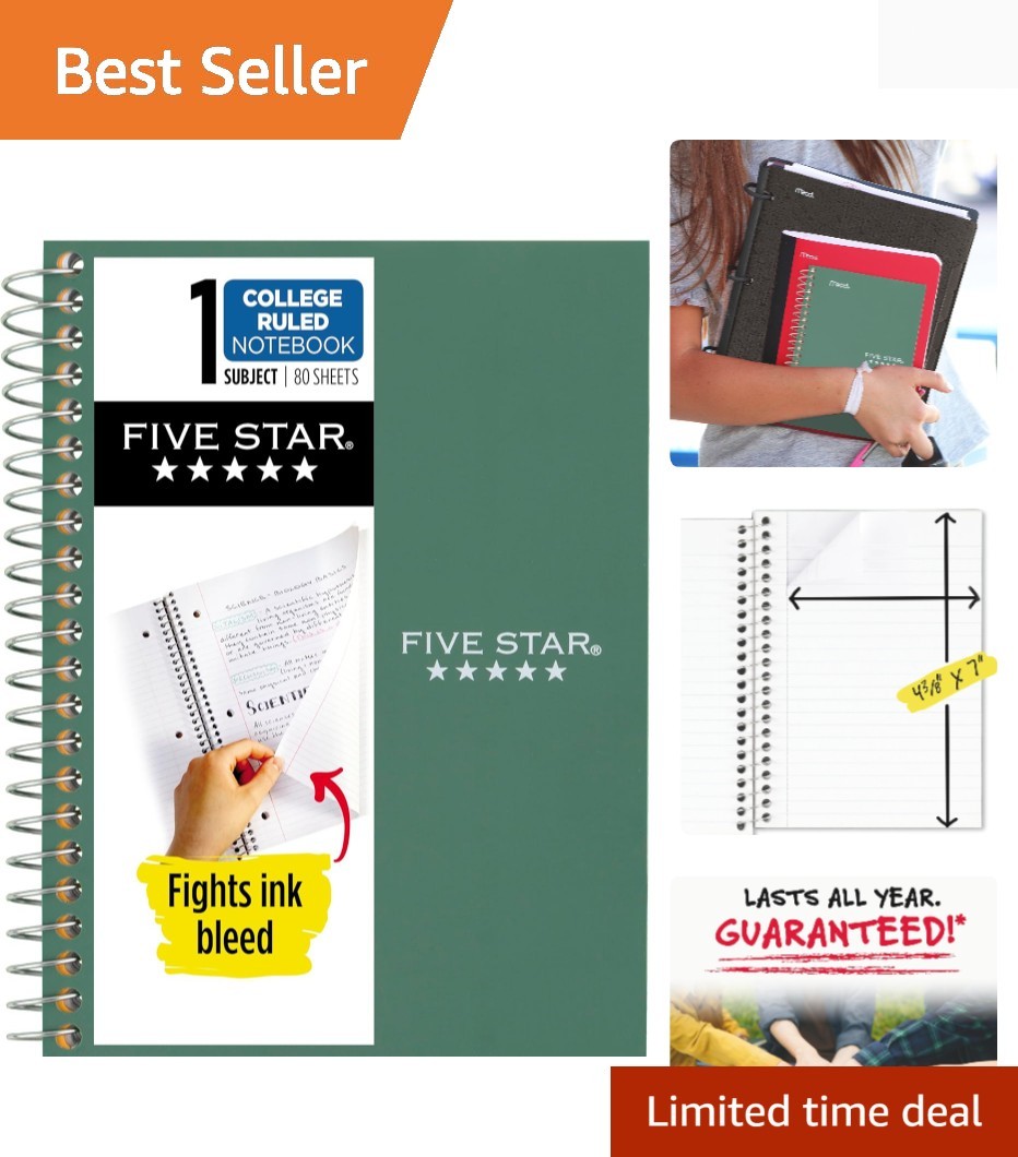 Five Star Spiral Notebook, 1 Subject, College Ruled Paper, 4-3/8" x 7", Personal gallery