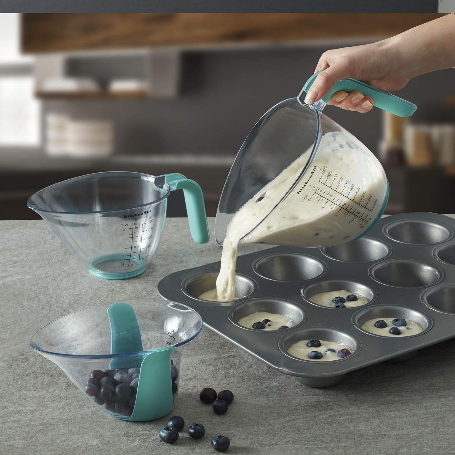 KitchenAid KO298OSAQA Gourmet Measuring Jugs, Set of 3, Aqua Sky gallery
