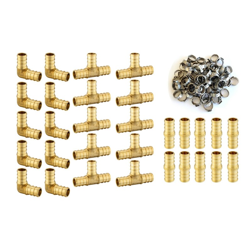 1/2" 2x 100ft(200ft) PEX Pipe ,30 Pcs 1/2" Brass Fitting, 100 Pcs Clamps ,Cutter gallery