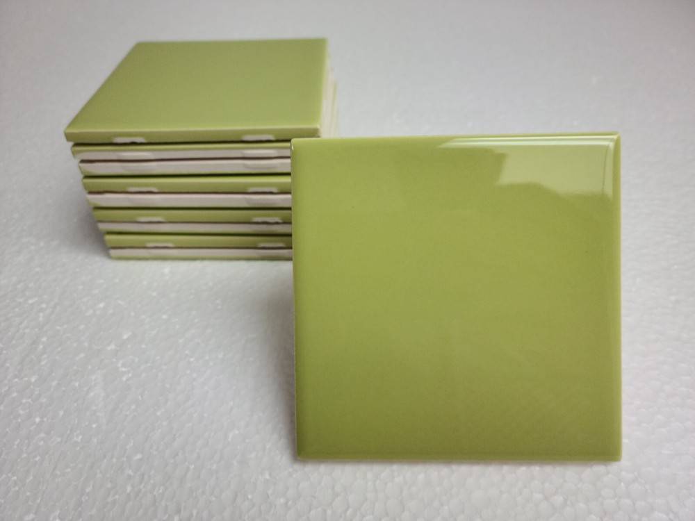 Lime Green Ceramic Tile Shower Backsplash 4.25 in Subway Mid Century Modern