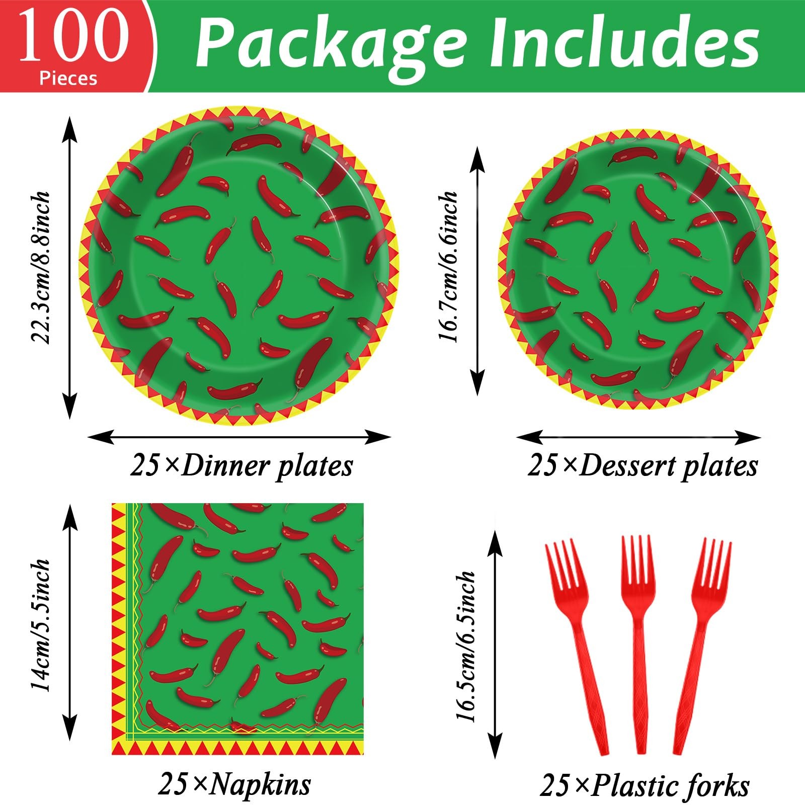 100 Pcs Chili Cook Off Party Plates and Napkins Set Pepper Birthday Decoratio... gallery