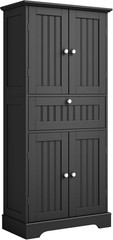 Tall Modern Bathroom Storage Cabinet with Adjustable Shelves and Drawer, Black