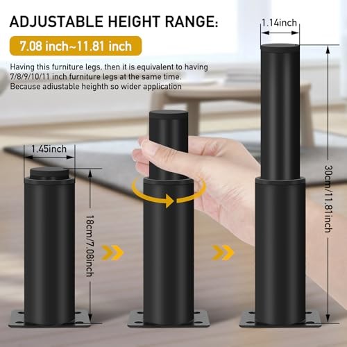 4 Piece Adjustable Height Slat Center Support Legs, Metal 7.08-11.81 Inches gallery