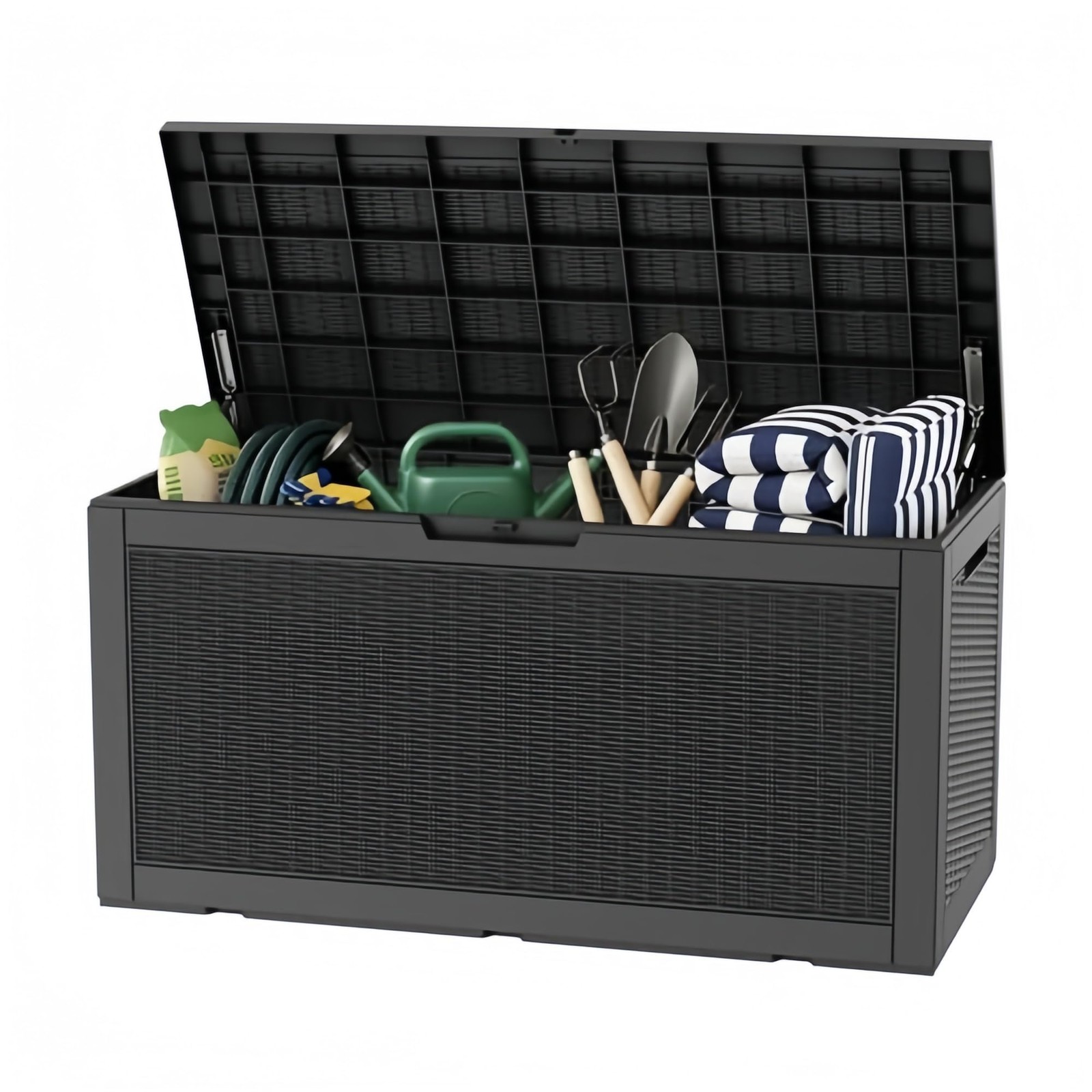 100 Gallon Deck Box, Waterproof Resin Rattan Outdoor Storage Box with Lockabl... gallery