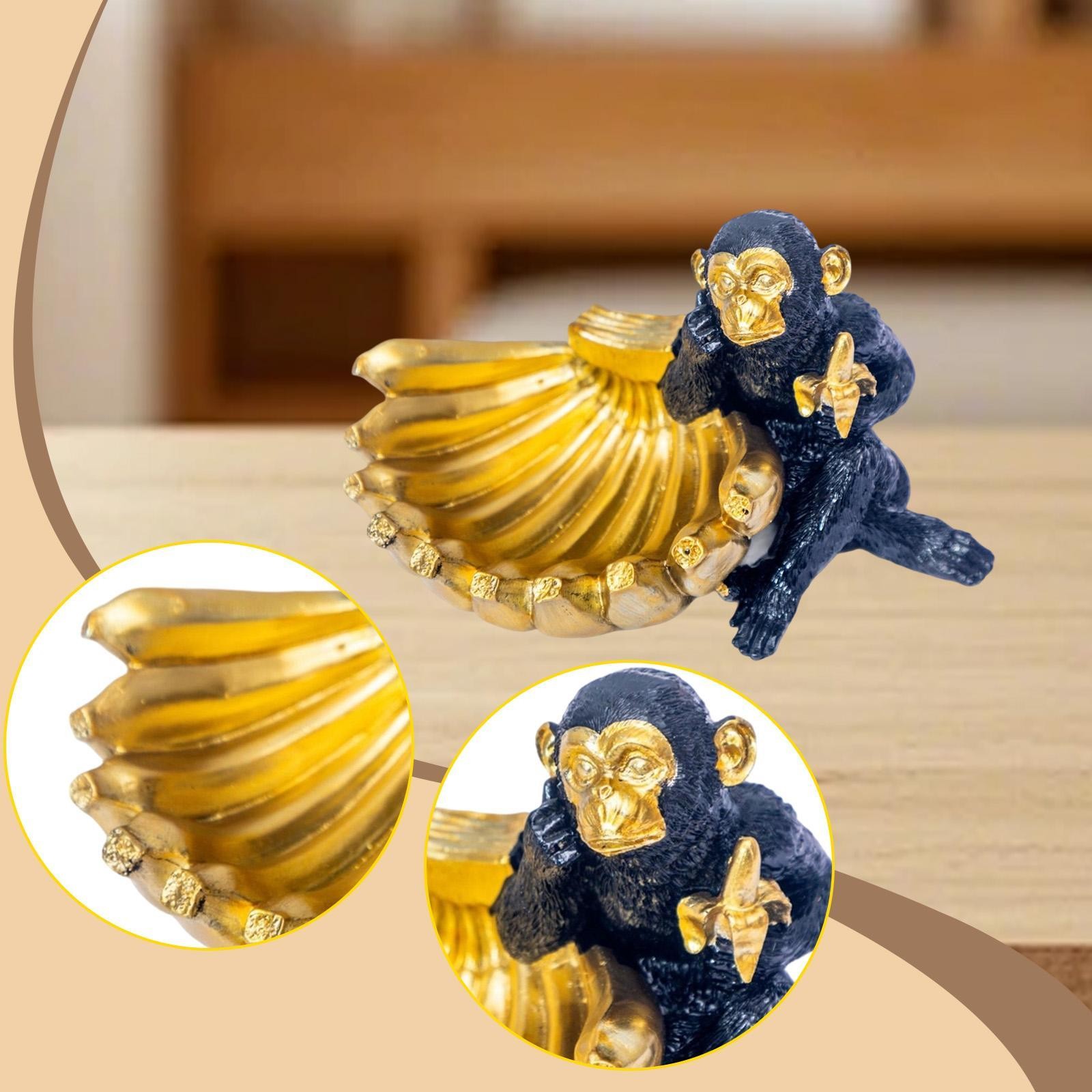 Monkey with Banana Bowl Statue Tabletop Ornament Candy Dish Monkey Sculpture gallery