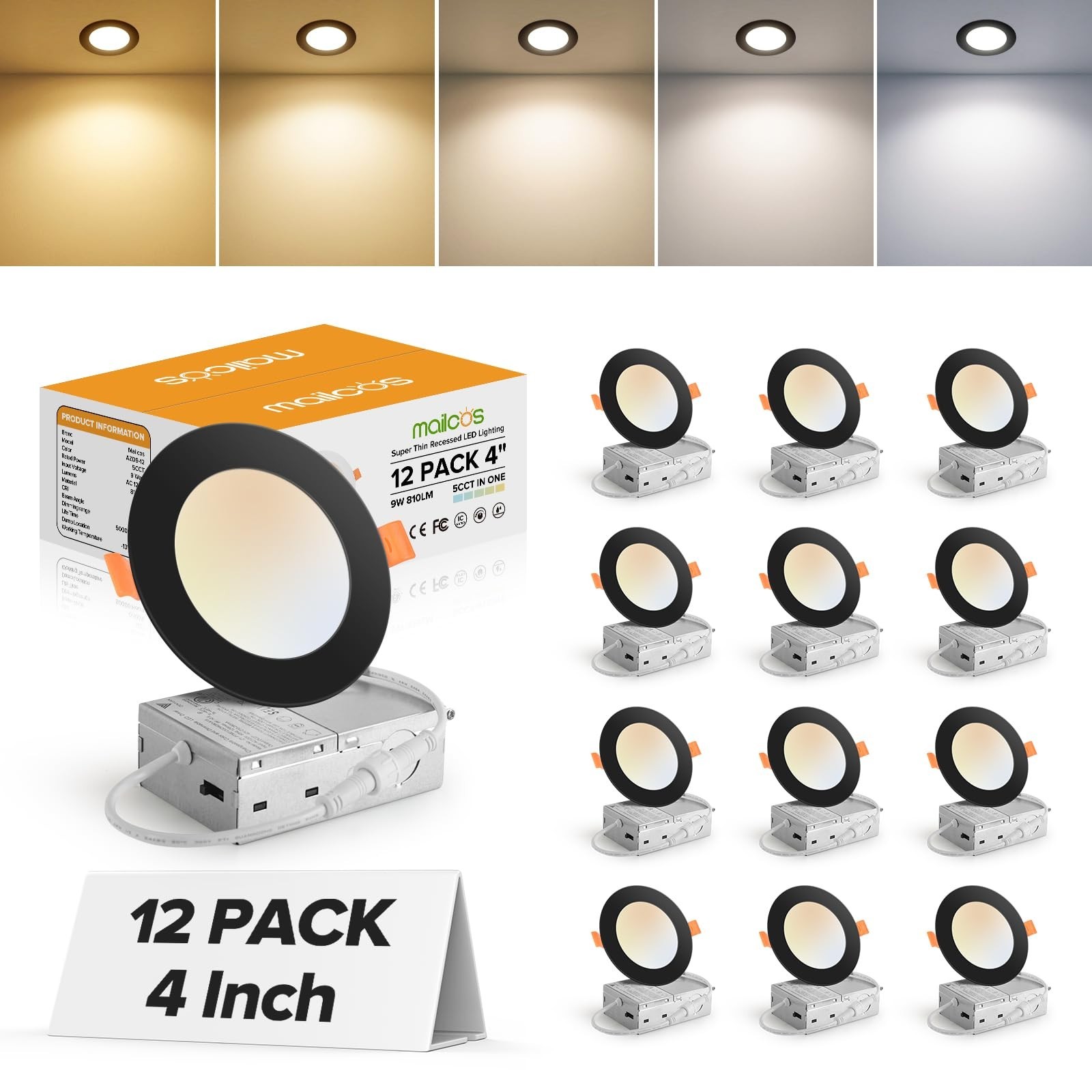 12 Pack 4" Ultra-Thin LED Recessed Ceiling Lights, Dimmable, 5CCT, 810LM, ETL gallery